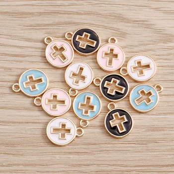 10*13mm religiöse hohle Kreuz Charms Anhänger für Halsketten Ohrringe 4 Farbe Emaille Charms (10 Stück)