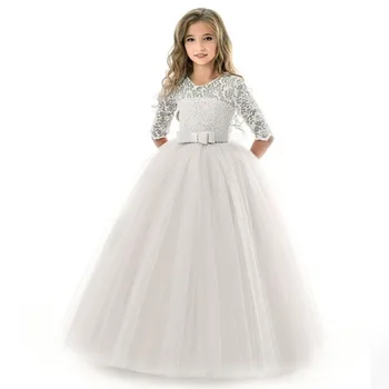 Teen Spitze weiße Brautjungfer Kleider für Mädchen Hochzeit formelle Abendkleid elegante Kinder Mädchen