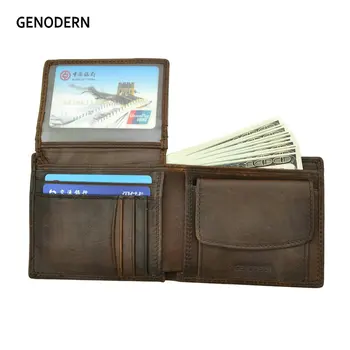 GENODERN Kuh Leder Männer Brieftaschen mit Münzfach Vintage Männlichen Geldbörse RFID Blocking Echtes Leder