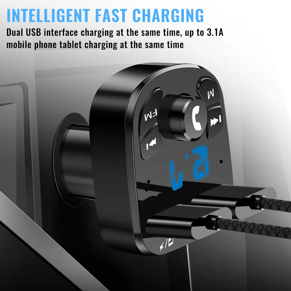 Bluetooth 5.0 FM-Transmitter mit Freisprechen, Aux und 2× USB – Bild 3