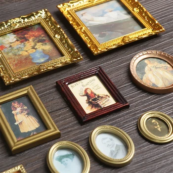 Mini Harz Wand Bild Puppenhaus Ornament 1:12 Vintage Gerahmte Fotos Miniatur Öl Malerei Puppe Zubehör Kinder