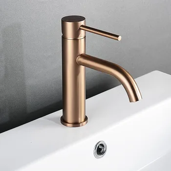 Gebürstet Rose Gold Bad Waschbecken Wasserhahn Deck Montiert Single Hole & Griff Kalt Und Heiß Mixer