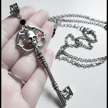 Antik Silber Skelett Schlüssel Halskette Kreativität Anhänger Charm Statement Punk Schmuck Neuheit Grunge