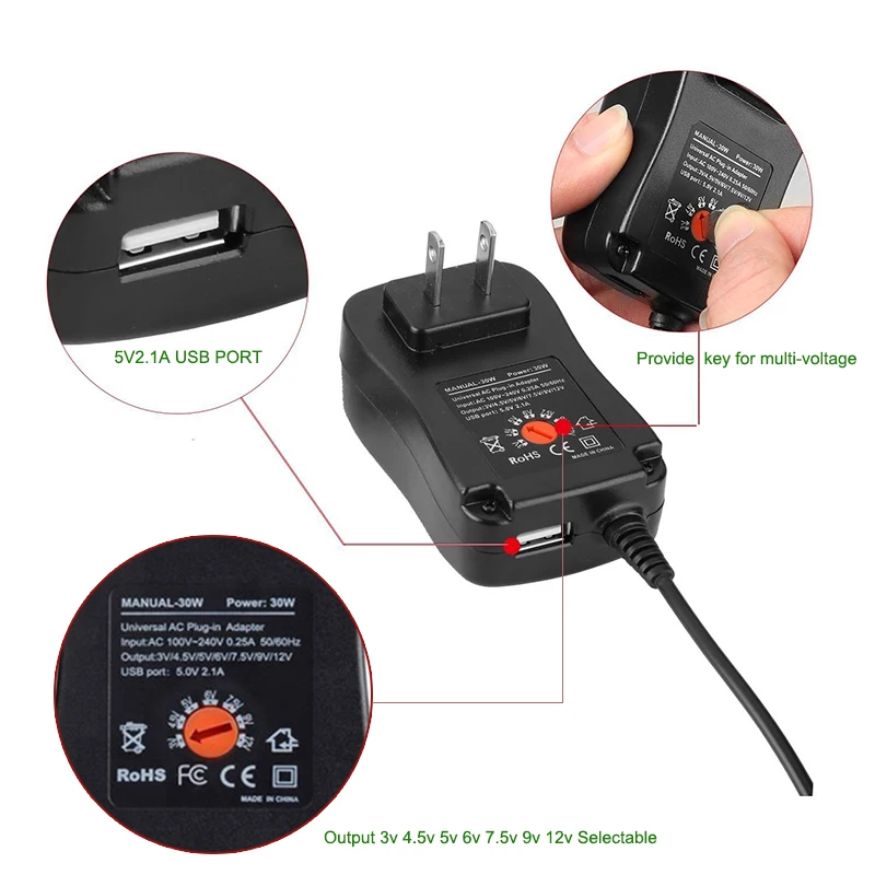 3V 4,5 V 5V 6V 7,5 V 9V 12V 2A/2,5 A AC/DC Einstellbare Power – Bild 3