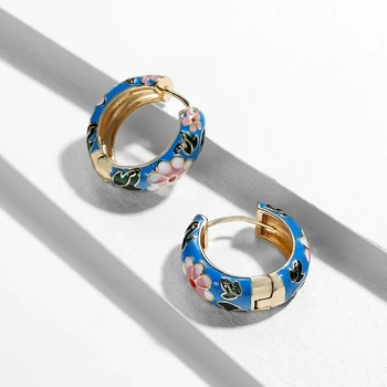 Mode Emaille Blume Huggie Creolen für Frauen Vintage Boho Kreis Kleine Ohrringe Statement Schmuck 2022 Brincos