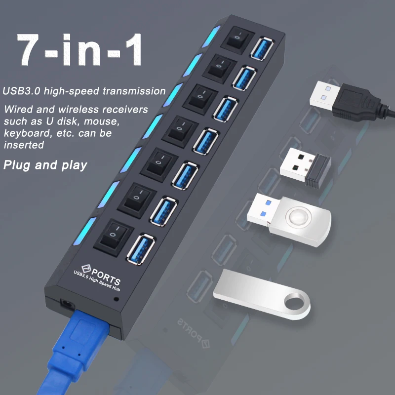 USB-Hub USB 3.0/2.0 mit 4 oder 7 Ports und Schaltern – Bild 5