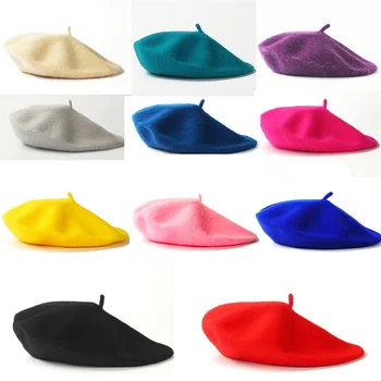 Vintage Winter Warme Wolle Plain Baskenmütze Für frauen Mädchen Künstler Mode Lässig Solide Schwarz Rot Beanie