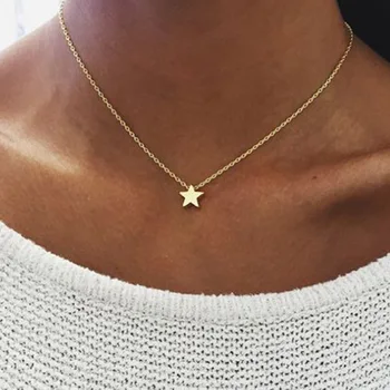 Einfache Mode Damen Kurze Schlüsselbein Halskette Mode Dicke Gold Und Silber Sterne Anhänger Temperament