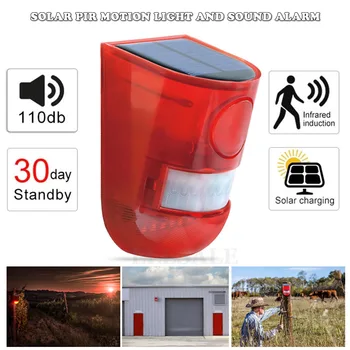 Solar Powered Infrarot Motion Sensor Detektor Sirene Strobe Alarm System Wasserdichte 110dB Laut Für Haus Hof