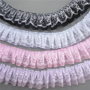 2 yards/Lot 4 cm Breite 2-schicht Plissee Organza Spitze Trim Kragen Band Nähen Handwerk Puppe Kleidung