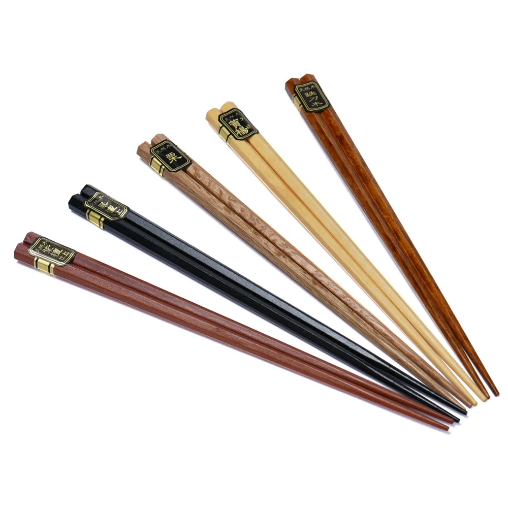 5 Paar Holzstäbchen im japanischen Stil, wiederverwendbare – Bild 2