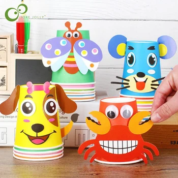 Kinder 3D DIY handgemachte papier becher aufkleber material kit Ganze set Kinder kindergarten (12 Stück)