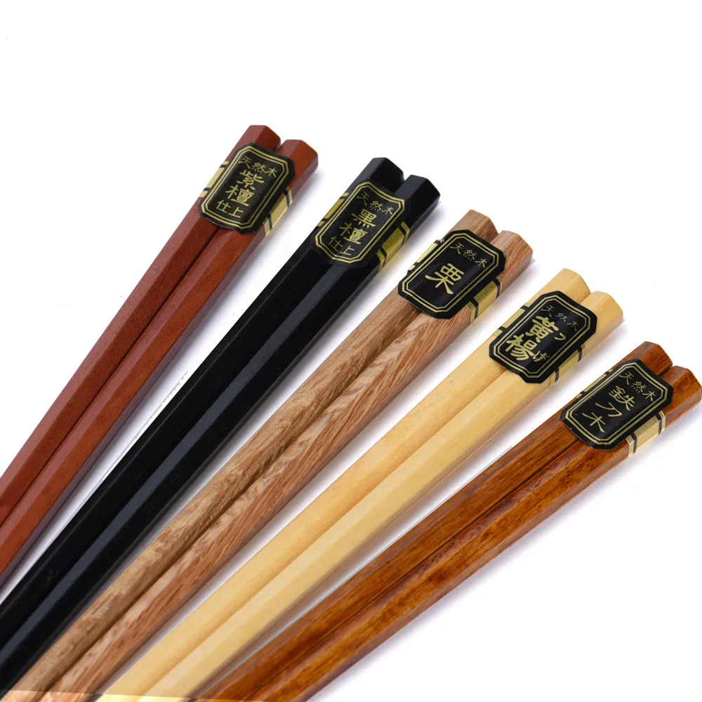 5 Paar Holzstäbchen im japanischen Stil, wiederverwendbare – Bild 3