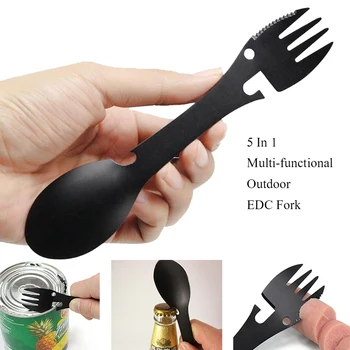 Outdoor-Survival-Tools, 5-in-1, Camping, multifunktionales EDC-Set, praktische Gabel, Messer, Löffel