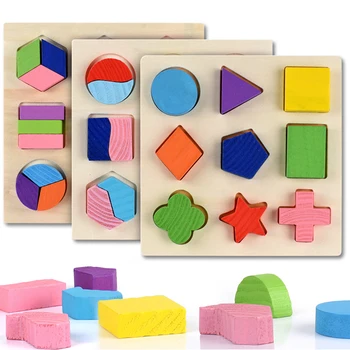 Holz Geometrische Formen Montessori Puzzle Sortieren Mathematik Ziegel Vorschule Lernen Lernspiel Baby