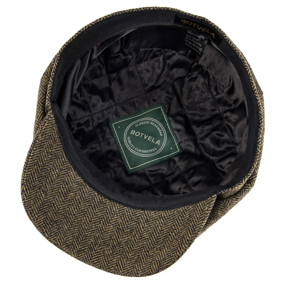 BOTVELA Wool Tweed Newsboy Cap Herringbone Men British Gatsby – Bild 6