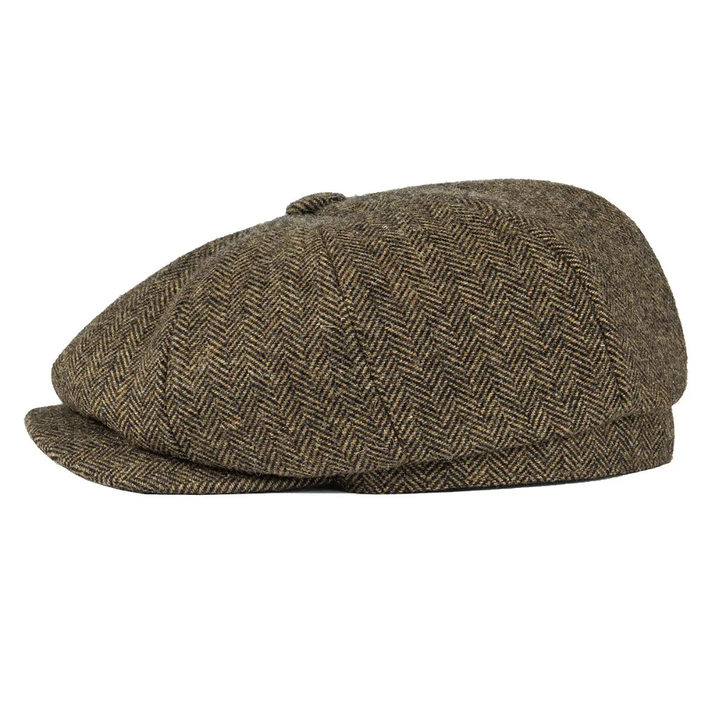 BOTVELA Wool Tweed Newsboy Cap Herringbone Men British Gatsby – Bild 2