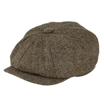 BOTVELA Wool Tweed Newsboy Cap Herringbone Men British Gatsby Retro Hat Driver Flat Cap for Male Vintage