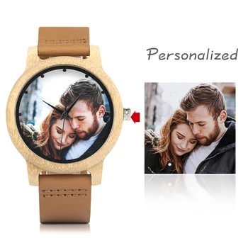 Kreative Personalisierte Foto Uhren für Männer Frauen UV Druck Benutzerdefinierte Bambus Holz Uhr für Paar