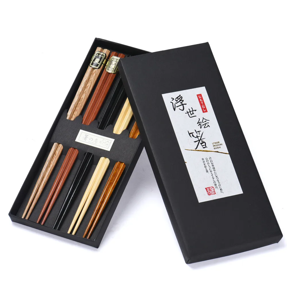 5 Paar Holzstäbchen im japanischen Stil, wiederverwendbare – Bild 6