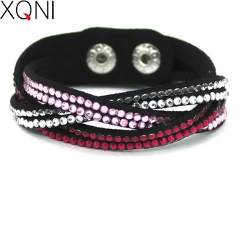 XQNI Neue Mode Kristall Armreif Leder Armbänder Europäischen Stil Einstellbare Strass Klassische Charme