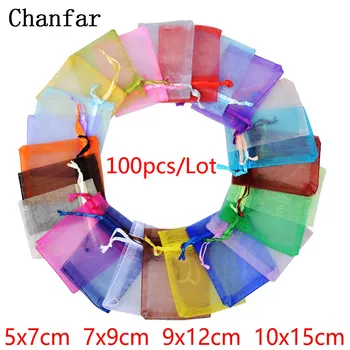 24 Farben Schmuck verpackung Tasche 5*7 7*9 9*12 10*15cm Organza Taschen Geschenk Aufbewahrung (100 Stück)