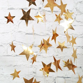 4M leuchtende gold-silberne Papiergirlande, Stern-Lichterkette, Banner für Hochzeiten, Partys, Heimdekoration
