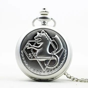 Antik Silber Fullmetal Alchemist Halskette Anhänger Quarz Taschenuhr mit Kette Geschenk