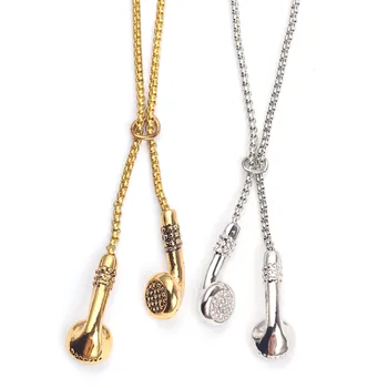 Mode Hip Hop Charme Musik Headset Ohrstöpsel Metall Mann Kleidung Zubehör Halskette Schmuck Für Männer Frauen