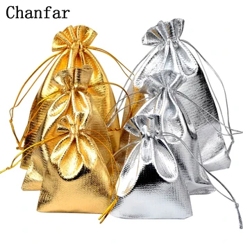 7x9 9x12 10x15 cm Einstellbare Schmuck Verpackung Stoff Tasche Gold Farben Kordelzug hochzeit (50 Stück)