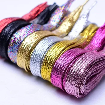 1 cm Breite Bunte Lurex-Schnürsenkel Trendige helle bunte Herbst-Winter-Schnürsenkel Sneaker Weiß Lässige
