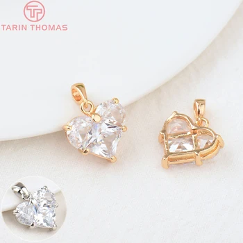 (280) 4PCS 14x14,5MM Loch 2,5MM 24K Gold Farbe Messing mit Zirkon Herz Charms Anhänger Schmuck Erkenntnisse