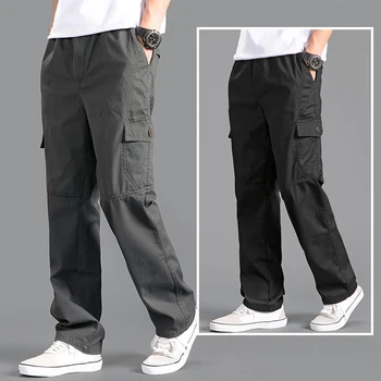 Cargo Hosen männer Lose Gerade Oversize Kleidung Solide Grau Vielseitige Arbeit Tragen Schwarz Jogger