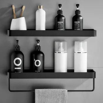 Badezimmerregal ohne Bohrer, Organizer für die Dusche, Aufbewahrungsregal, schwarze Eckregale, Wandmontage