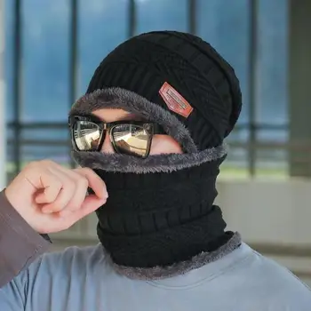 COKK Winter Beanie Hut Für Männer Gestrickte Hut Winter Kappe Beanie Frauen Dicke Wolle Neck Schal Kappe