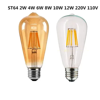LED-Edison-Glühlampen, golden, ST64, dimmbar, E27, B22, 2 W, 4 W, 6 W, 8 W, 10 W, 12 W, 220 V, 110 V, 2700 K