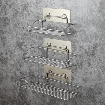 Badezimmer-Aufbewahrungsregal aus Edelstahl, stanzfrei, für Küche, Badezimmer, Toilette, Wandbehang
