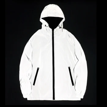 GRÖßE Nacht Reflektierende Jacken Doppel Stoff Windjacke Mit Kapuze Jacke Männer Hip Hop Tänzerin Wasserdichte