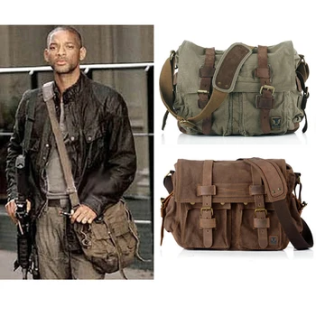 I AM LEGEND Will Smith Canvas + Echtleder Herren Umhängetasche Canvas Schultertasche Herren Crossbody-Tasche