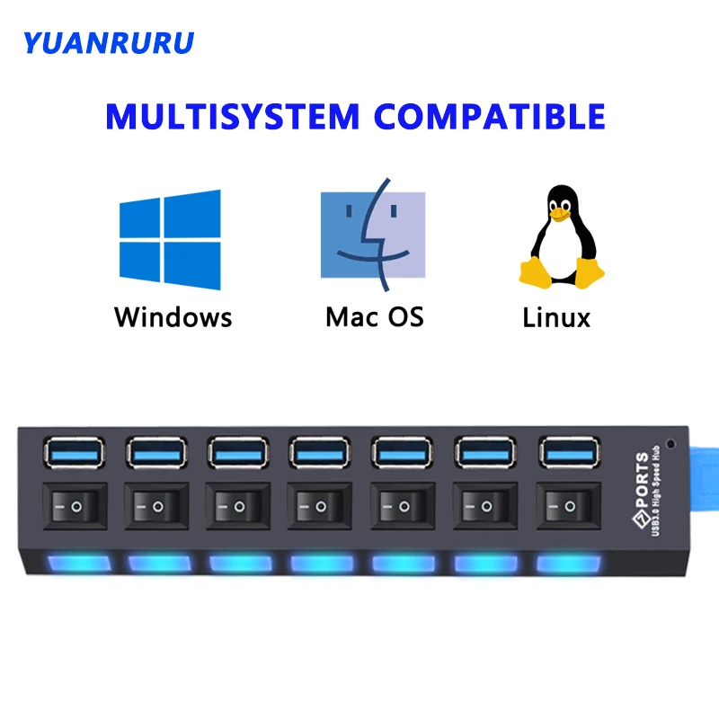 USB-Hub USB 3.0/2.0 mit 4 oder 7 Ports und Schaltern – Bild 4