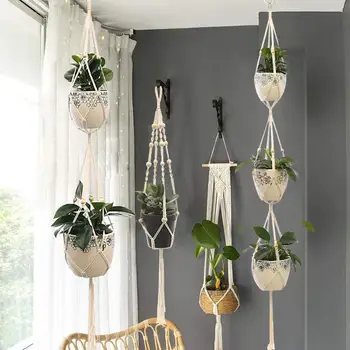 Hängende Pflanze, handgefertigt, Makramee-Pflanzenaufhänger, Blumentopf, Pflanzgefäß, Wanddekoration, Hof