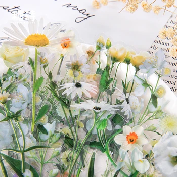Blumen-Aufkleber-Set, 40 Stück, frische Blumen, Pflanzen, transparent, wasserfest, Gänseblümchen-Handkonto