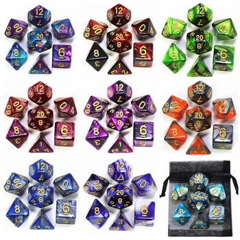 Würfelset mit Beutel für DND RPG, Tragbare Plastikwürfel für TRPG D4 D6 D8 D10 D12 D20