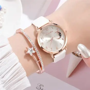 Frauen Mode Weiße Uhr Quarz Leder Damen Armbanduhren Marke Einfache Anzahl Zifferblatt Frau Uhr Montre Femme