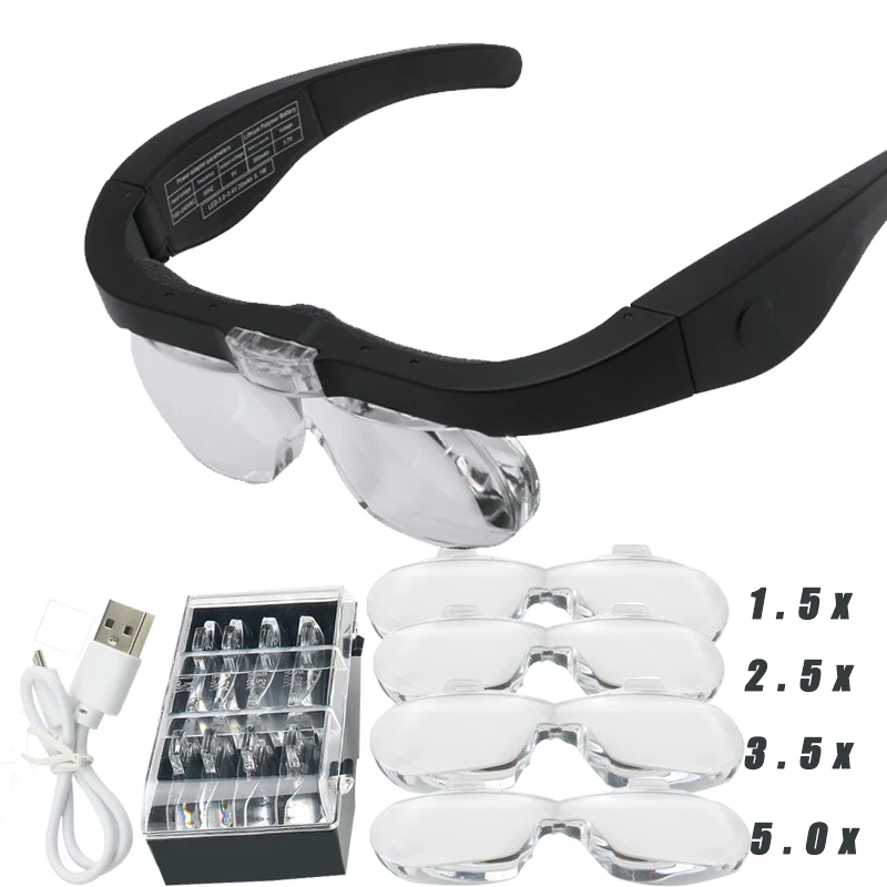 Lupenlupe, 1,5 x 2,5 x 3,5 x 5,0 x USB wiederaufladbar, mit