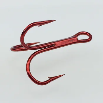 Rot Nickel Drei Anker Haken Angeln Getriebe 3/0-14 # High Carbon Stahl Sharp Stacheldraht Runde (10 Stück)