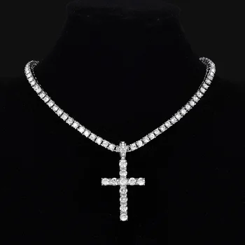 Männer Frauen Hip Hop Kreuz Anhänger Halskette Mit 4mm Zirkon Tennis Kette Iced Out Exquisite Bling Schmuck
