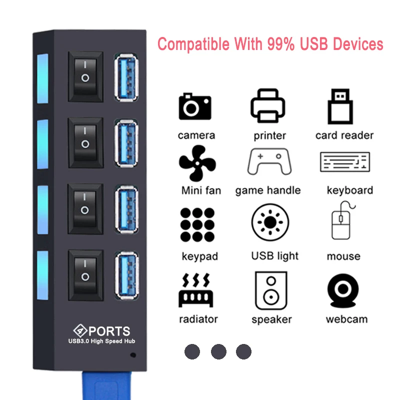USB-Hub USB 3.0/2.0 mit 4 oder 7 Ports und Schaltern – Bild 3