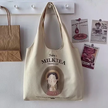 Frauen Leinwand Nette Mädchen Tote Shopper Taschen Damen Casual Baumwolle Tuch Schulter Tasche Eco Reusable