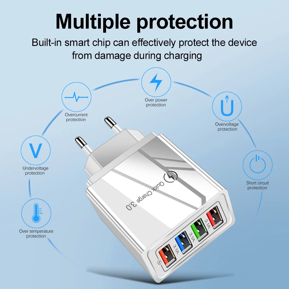 USB-Ladegerät mit 4 Ports, Quick Charge 3.0, 3 A – Bild 4